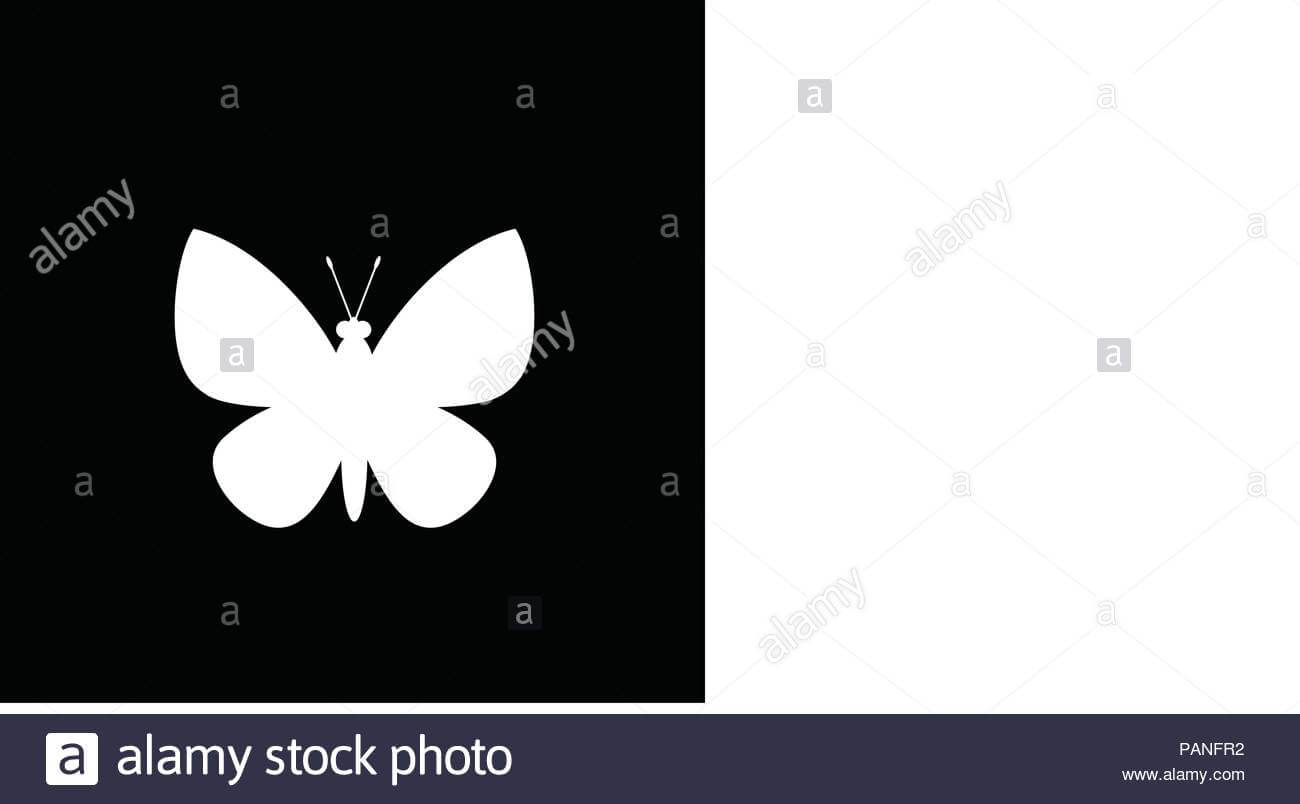 White Silhouette Of Butterfly Isolated On Black Background With Regard To Butterfly Labels Templates