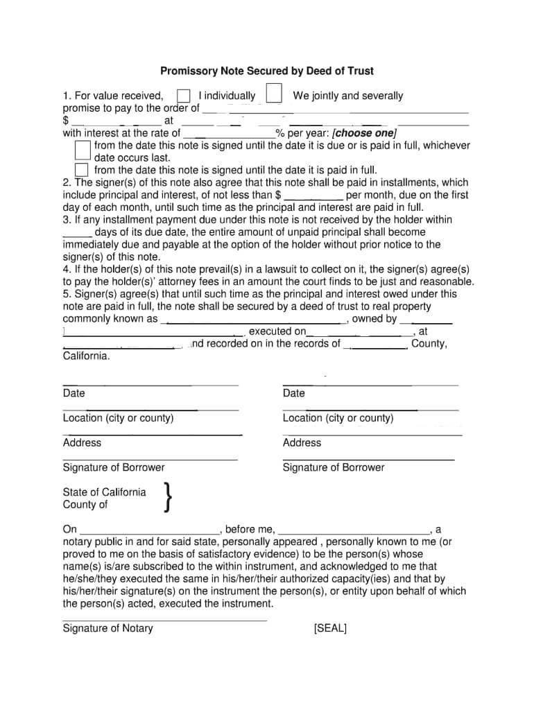 Who Can Prepair A Deed Of Trust And Note – Fill Online Inside California Promissory Note Template