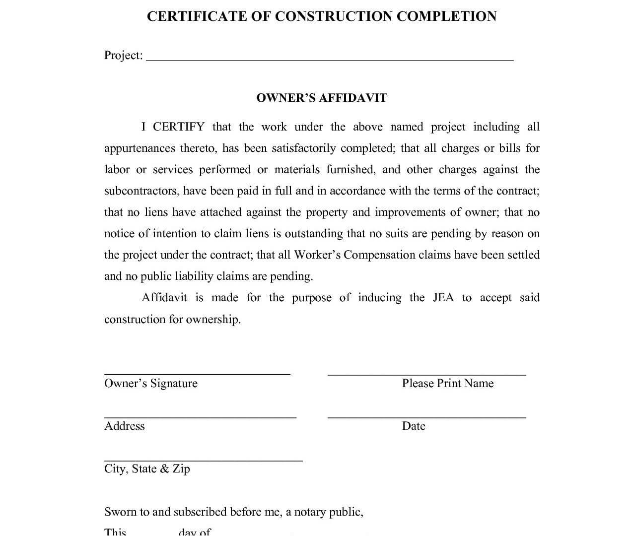 Work Completion Certificate Template – Horizonconsulting.co Regarding Certificate Of Completion Template Construction